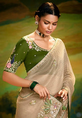 India Silk Off-White Sarees Crafted From Delicate Tissue Organza Feature Beautiful Embroidery With Traditional Butti